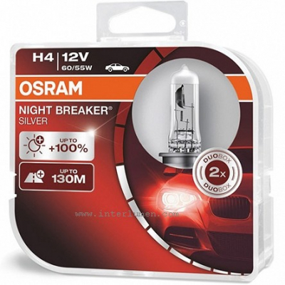 H4 P43t 12V 60/55W +100% Osram Night Breaker silve